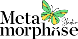 Logo papillon de Metamorphose Studio — vert et jaune 